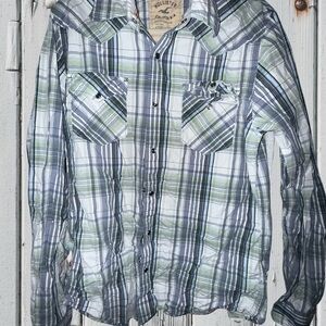 Hollister White and Green Plaid Shirt